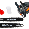 Drujba pe benzina WOLFSON STX-580, 2.6CP, 52CC, 2 lame + 2 lanturi + ulei ungere lant L150, toporisca Wolfson 600g