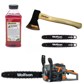 Drujba pe benzina WOLFSON STX-620, 3.5CP, 58CC, 2 lame, 2 lanturi + ulei amestec 0.5L, toporisca Wolfson 600g