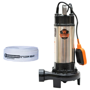 Pompa submersibila apa murdara cu tocator si flotor Wolfson WQW-1500D-F PRO + furtun 20m