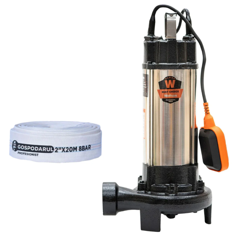 Pompa submersibila apa murdara cu tocator si flotor Wolfson WQW-1500D-F PRO + furtun 20m