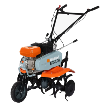 Motosapa pe benzina Wolfson Imperio, 7CP, 212cc, latime de lucru 80cm, cu roti de transport + plug arat si prasitoare cu roata limitatoare