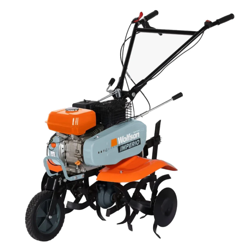 Motosapa pe benzina Wolfson Imperio, 7CP, 212cc, latime de lucru 80cm, cu roti de transport + plug arat si prasitoare cu roata limitatoare