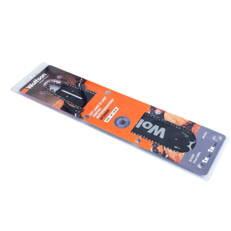 Set Lama si lant Wolfson pentru motofierastrau, 3/25, 38cm, 15, 32 dinti taietori, 64 zale, canal 1.5mm