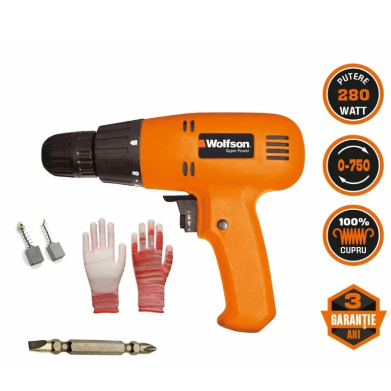 Masina de gaurit electrica Wolfson - 280W + manusi