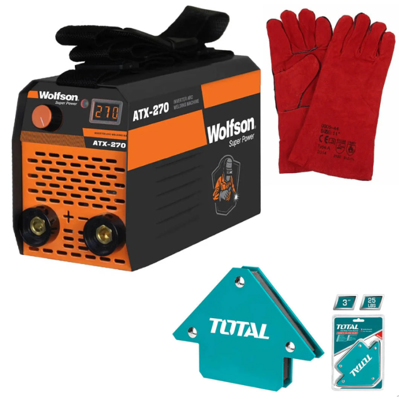 Aparat de sudura WOLFSON ATX-270, MMA 120A, Invertor tehnologie inalta + Manusi de sudura, Coltare magnetice sudura