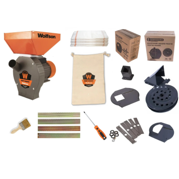 Moara pentru cereale WOLFSON - 2in1, 2700W, 100 CUPRU, 200kg/h + accesoriu furaje, fructe si legume