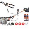 Motocoasa profesionala WOLFSON TRX-620, 2 CP, 8 accesorii, ham confort, 3 sticle de ulei rosu + foarfeca taiere via