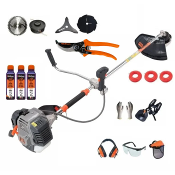 Motocoasa profesionala WOLFSON TRX-800, 15 accesorii, ham profesional, 3 sticle de ulei rou + foarfeca taiere crengi