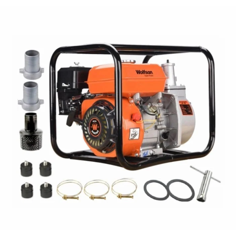 Motopompa apa WOLFSON WT-20, 2 toli, 6.5CP, 27000 l/h + ulei 4T, 0.6L + furtun pompieri 2 toli x 20m cu racorduri