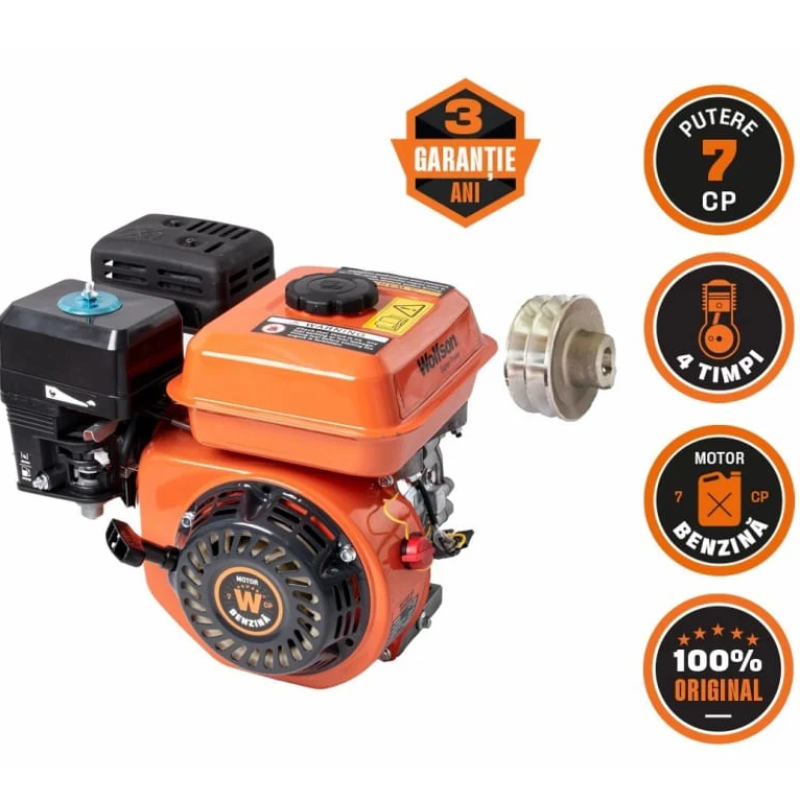 Motor benzina WOLFSON GTX-200, 7 CP, 4 Timpi OHV 170F, ax cu pana 20mm, fulie dubla inclusa