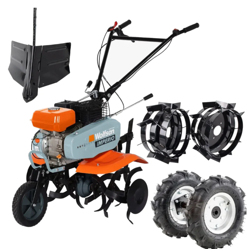 Motosapa pe benzina Wolfson Imperio, 7CP, 212cc, latime de lucru 80cm, cu roti de transport + roti metalice si rarita reglabila