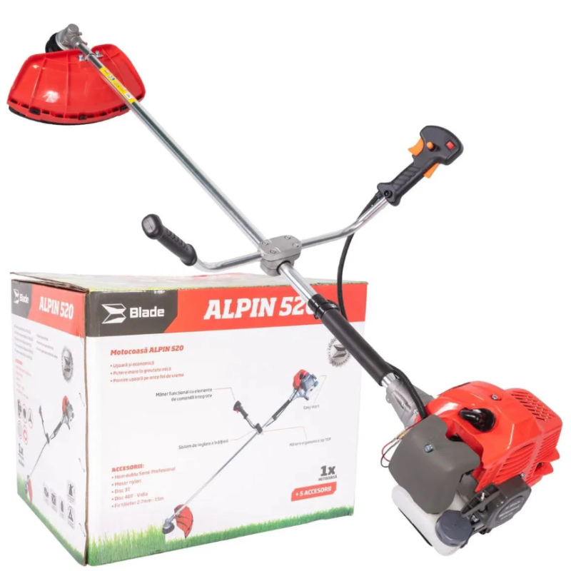 Motocoasa Blade Alpin 520, 3CP, 7 accesorii, ham profesional + 3 sticle ulei 0.1l + foarfeca taiere vie