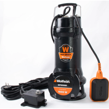 Pompa submersibila profesionala cu tocator Wolfson pentru apa murdara PWT-7500-F, 1500W, debit max 1800l/h - 2 toli + Furtun pompieri