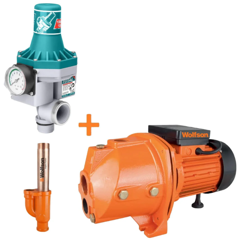 Pompa de suprafata apa curata cu ejector Wolfson JET-100E, 800W, 3200 l/h cu presostat automat Total