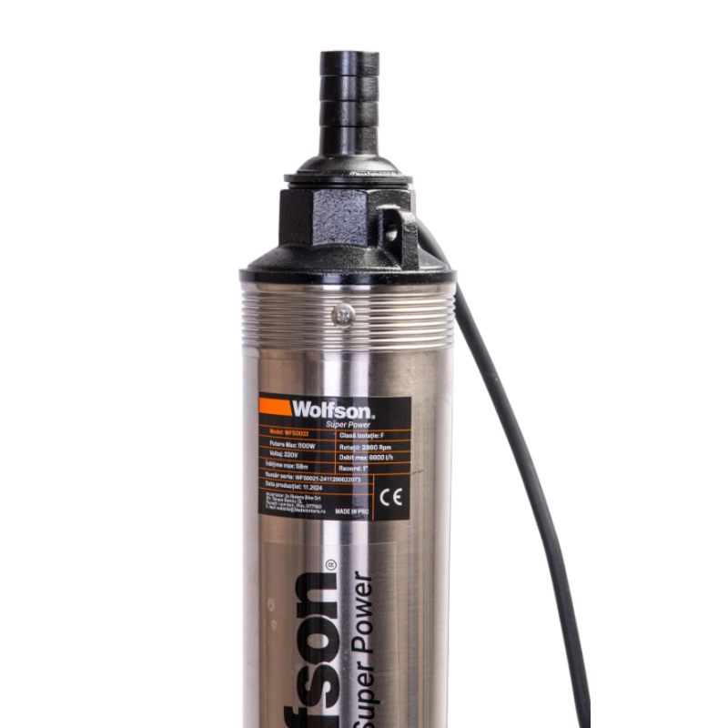 Pompa submersibila apa curata 1100W, WOLFSON PM-1500-8, 8 turbine, cablu 25m, 6600L/h, inaltime max pompare 58m, diametru 100mm, motor capsulat