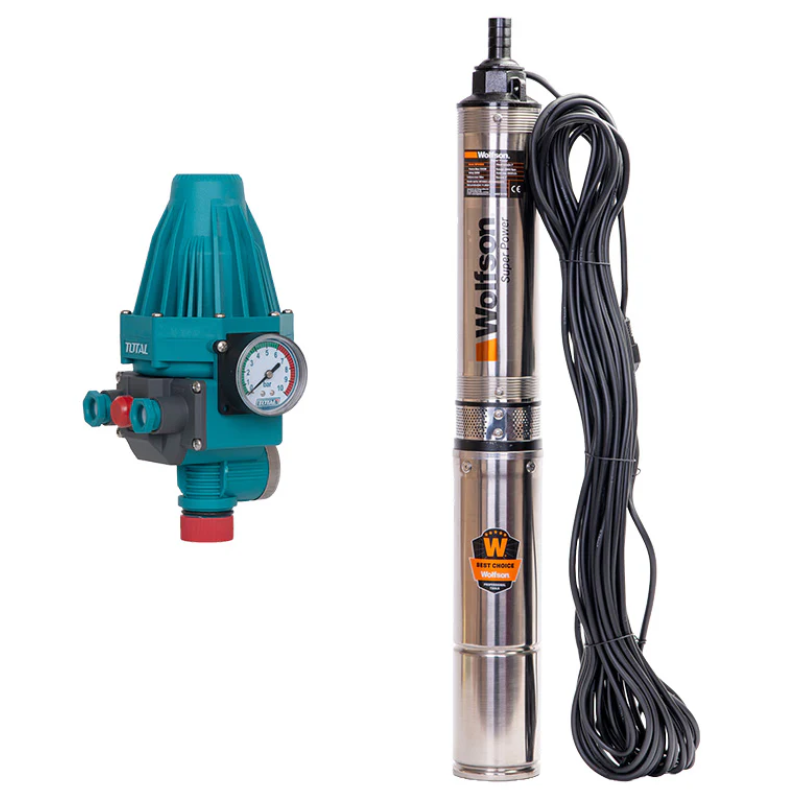 Pompa submersibila apa curata 1100W, WOLFSON PM-1500-8, 8 turbine, cablu 25m, 6600L/h + Presostat Total