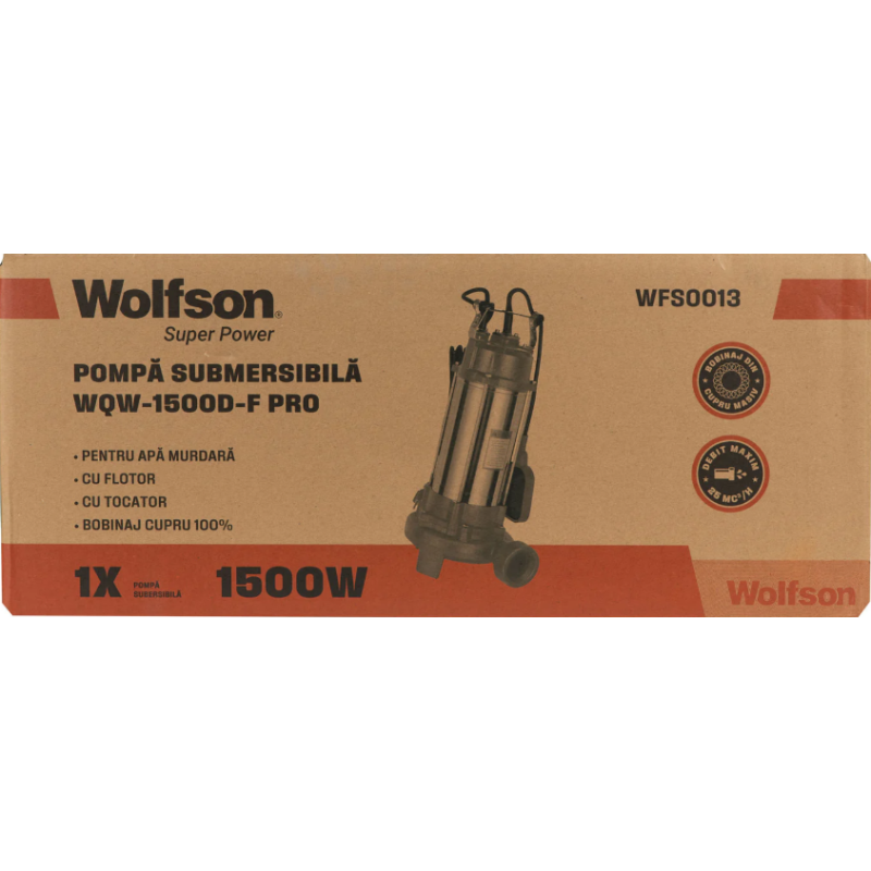 Pompa submersibila apa murdara cu tocator si flotor Wolfson WQW-1500D-F PRO