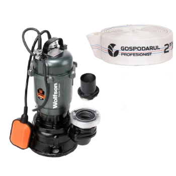 Pompa submersibila apa murdara Wolfson TP-3100, 1100W, 2", 10000 l/h + furtun PVC panzat tip pompieri 2" 20m, 50mm