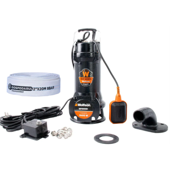 Pompa submersibila profesionala cu tocator Wolfson pentru apa murdara PWT-7500-F, 1500W, debit max 18000l/h - 2 toli + furtun 20m