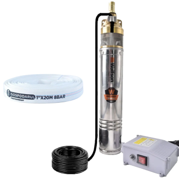 Pompa submersibila apa curata WOLFSON 4SKM-150 PRO - 1100W, 3300 l/h + Furtun 20m