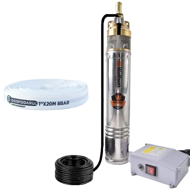 Pompa submersibila apa curata WOLFSON 4SKM-150 PRO - 1100W, 3300 l/h + Furtun 20m