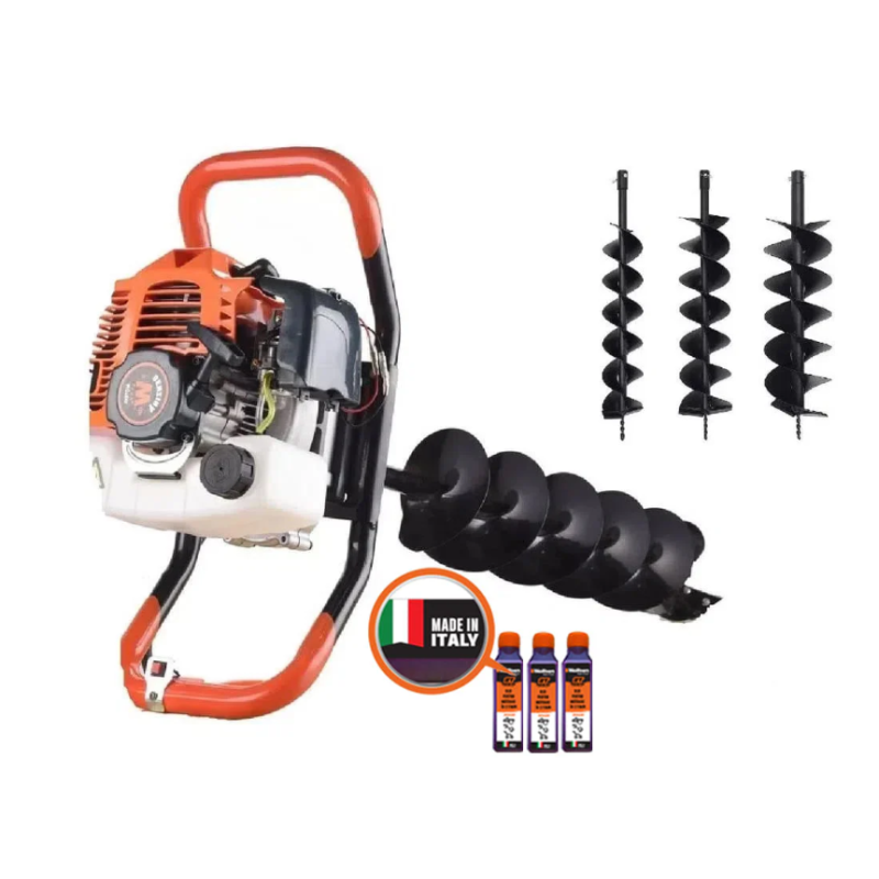 Motoburghiu foreza de pamant WOLFSON STB-52, 1470W, 52cc, include 3 burghie 100,150,200mm + 3 ulei 0.1L