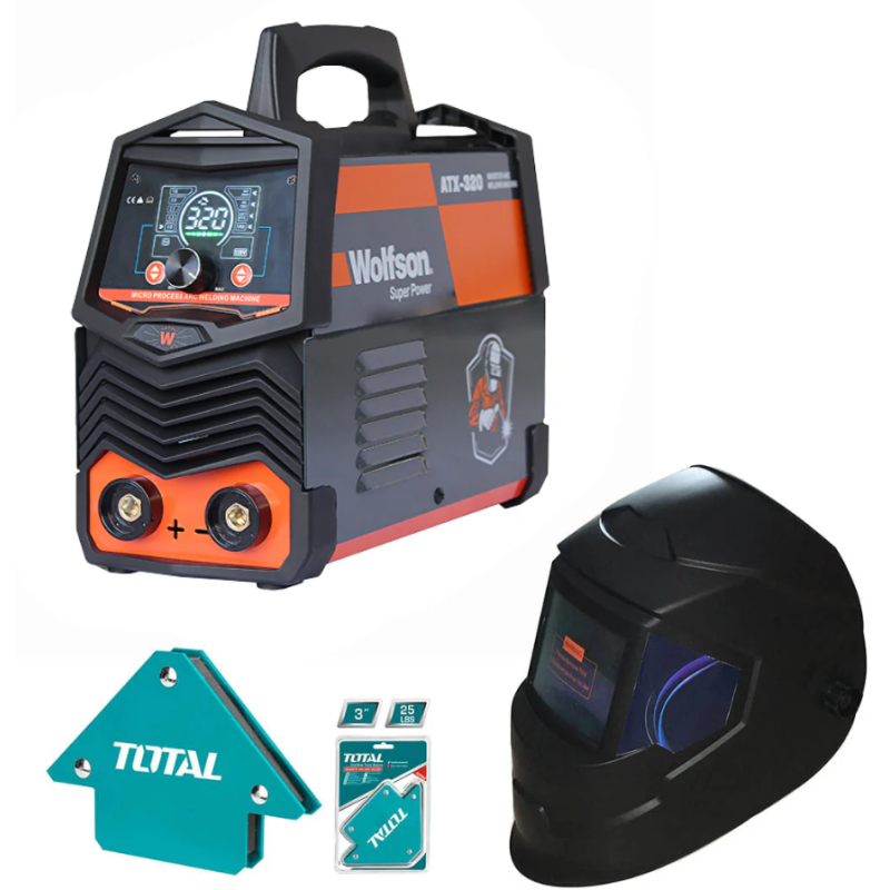 Aparat de sudura cu electrod Wolfson ATX-320 cu Inverter 2 in 1 MMA si LIFT-TIG, 140Ah + Masca de sudura automata, coltare magnetice de sudura