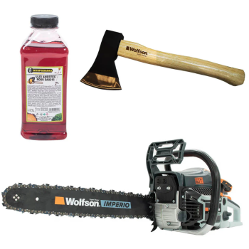 Drujba pe benzina WOLFSON IMPERIO 6000 - 3.2 CP, 52cc + ulei amestec 0.5L, toporisca Wolfson 600g