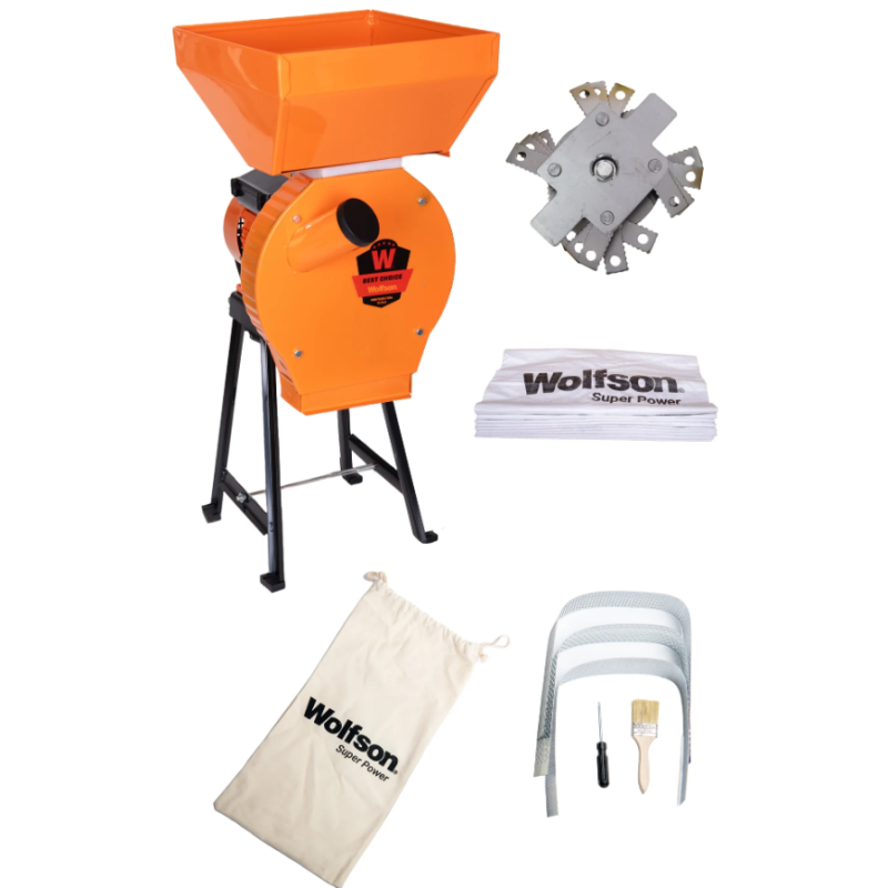 Moara pentru cereale Wolfson cu suport metalic - 2in1, 2700W, 200kg/h + accesoriu furaje, fructe si legume