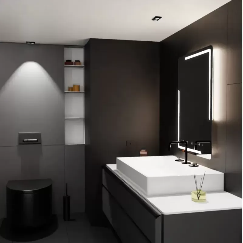 Oglinda LED Rectangulara, 60x80cm, Rayonnement MotionGlow Marcello, Sistem Dezaburire, Ceas & Termometru, Dimabila