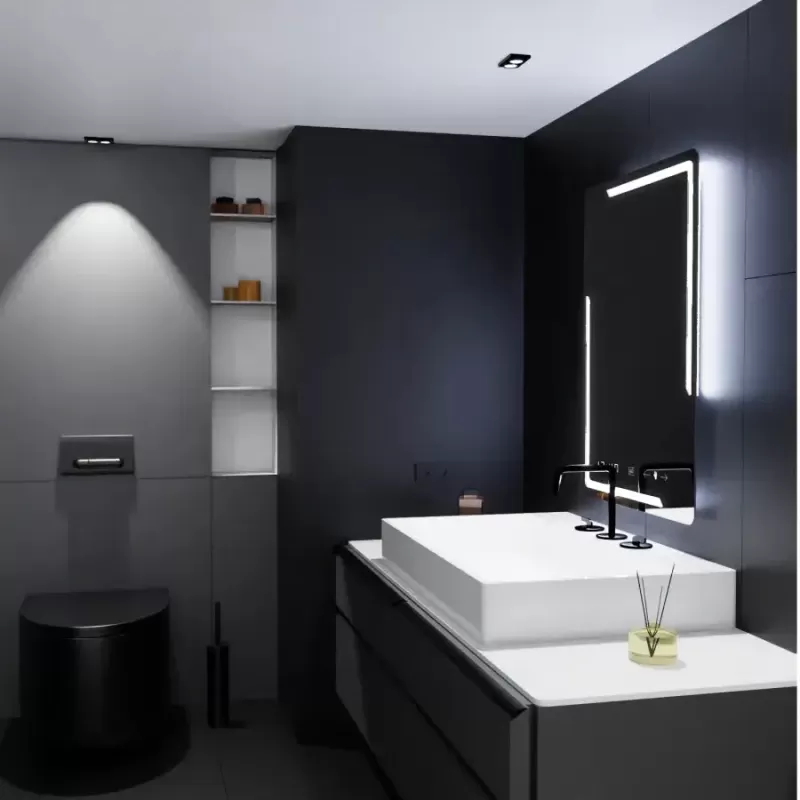 Oglinda LED Rectangulara, 60x80cm, Rayonnement MotionGlow Marcello, Sistem Dezaburire, Ceas & Termometru, Dimabila