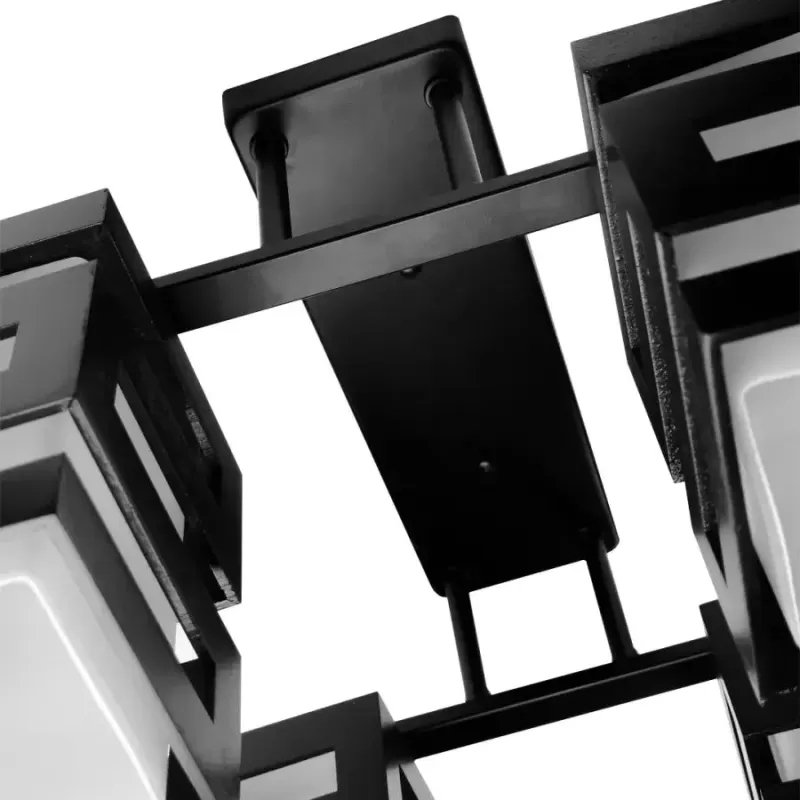 Lustra Lemn VANJA, Abajur Patrat, 4 X Dulie E27, Alb / Negru