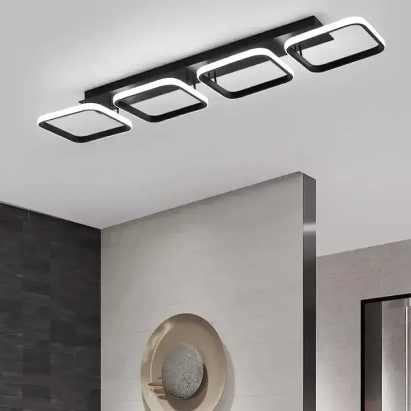 Lustra LED VERTEX 50W, 4 Patrate, Liniara, lumina Rece/Calda/Neutra, Neagra