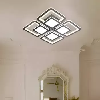 Lustra LED cu telecomanda SUSAN 77W, 4 Patrate, lumina Rece/Calda/Neutra, Dimabila, Negru