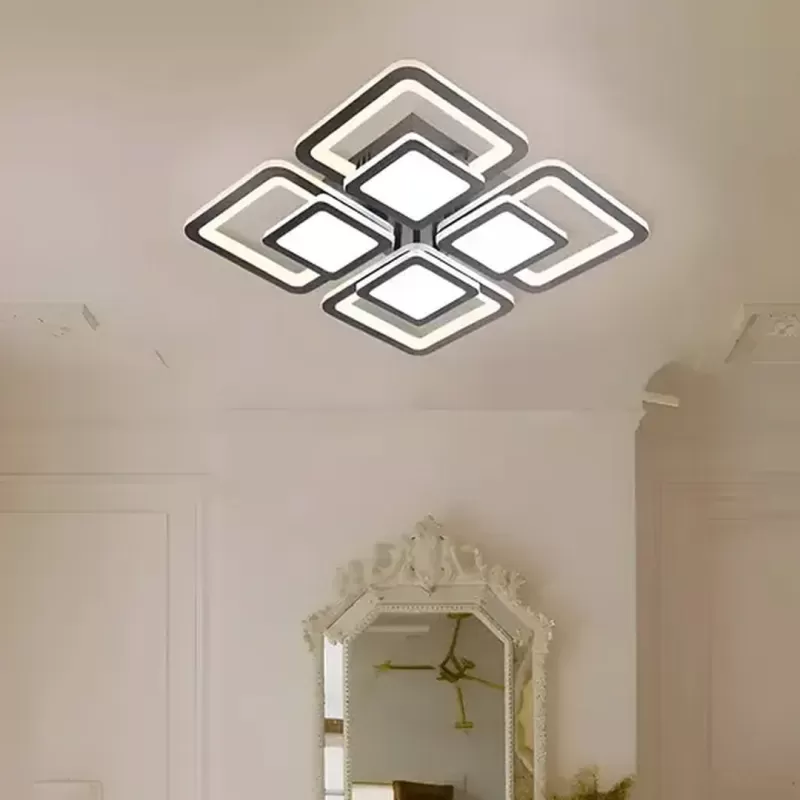 Lustra LED cu telecomanda SUSAN 77W, 4 Patrate, lumina Rece/Calda/Neutra, Dimabila, Negru