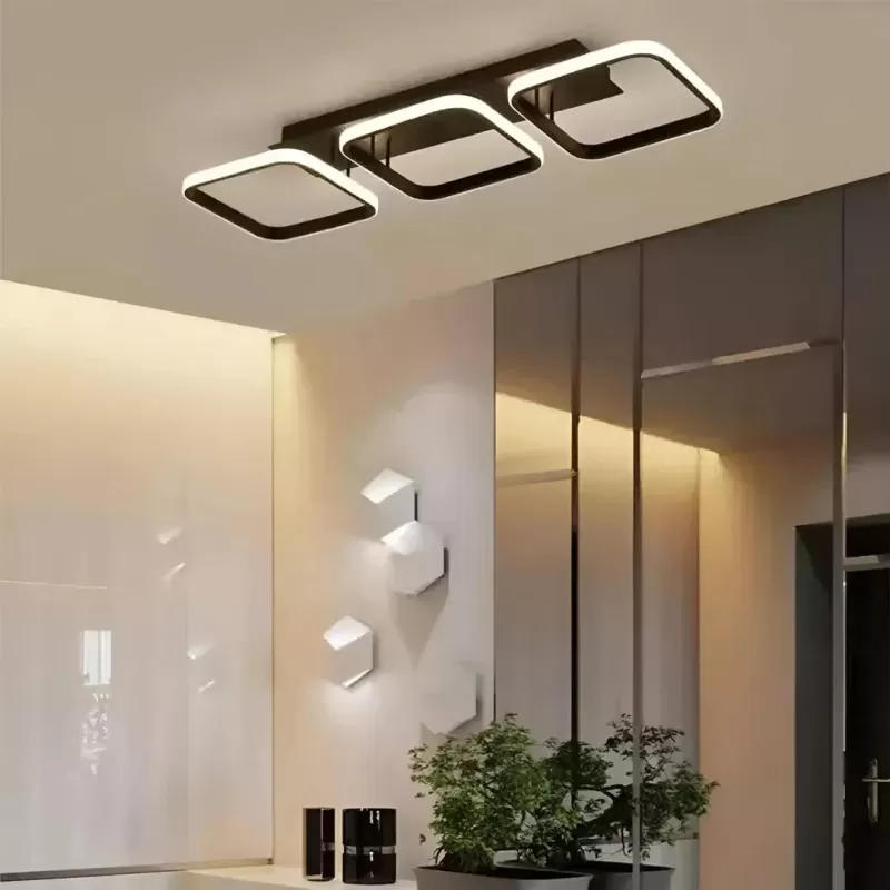 Lustra LED VERTEX 32W, 3 Patrate, Liniara, lumina Rece/Calda/Neutra, Neagra