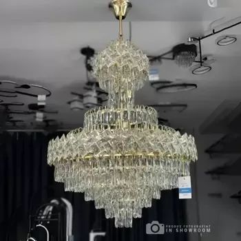 Candelabru Junnut 21*E27, Cristal si Metal, Auriu