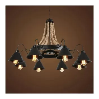 Lustra Indiana, 8*E27, Metal si Franghie, Negru