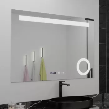 Oglinda LED Rectangulara, 120x80cm, ABSOLU MotionGlow Marcello, Sistem Dezaburire, Ceas & Termometru, Lupa Cosmetica, Dimabila