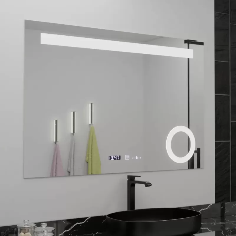 Oglinda LED Rectangulara, 120x80cm, ABSOLU MotionGlow Marcello, Sistem Dezaburire, Ceas & Termometru, Lupa Cosmetica, Dimabila