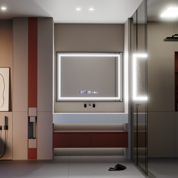 Oglinda LED Rectangulara, 80x60cm, Verite Majeste Noir Motion Glow Marcello, Sistem Dezaburire, Ceas & Termometru, Dimabila