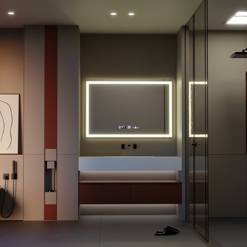 Oglinda LED Rectangulara 120x80cm Verite MotionGlow Marcello, Sistem Dezaburire, Ceas & Termometru, Dimabila