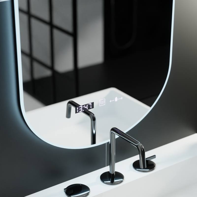 Oglinda LED Ovala, 50x80cm, Lucia Senzor Marcello, Sistem Dezaburire, Ceas & Termometru, Dimabila