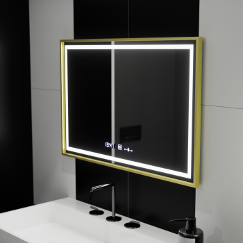 Oglinda LED Rectangulara, 120x80cm, Verite Royale Gold MotionGlow Marcello, Sistem Dezaburire, Ceas & Termometru, Dimabila