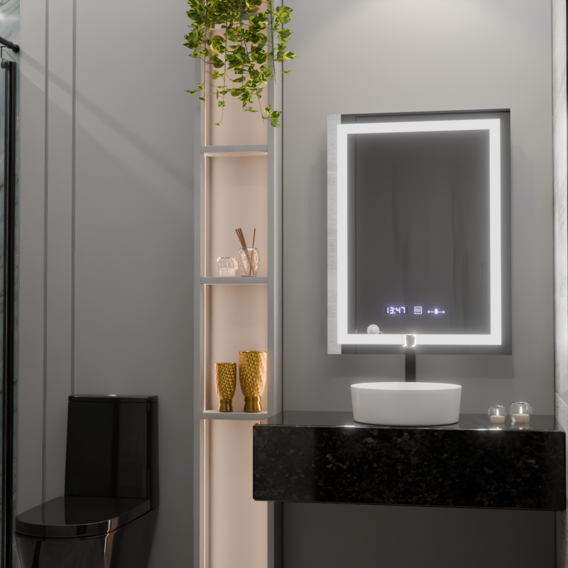 Oglinda LED Rectangulara, 60x80cm, Verite MotionGlow Marcello, Sistem Dezaburire, Ceas & Termometru, Dimabila