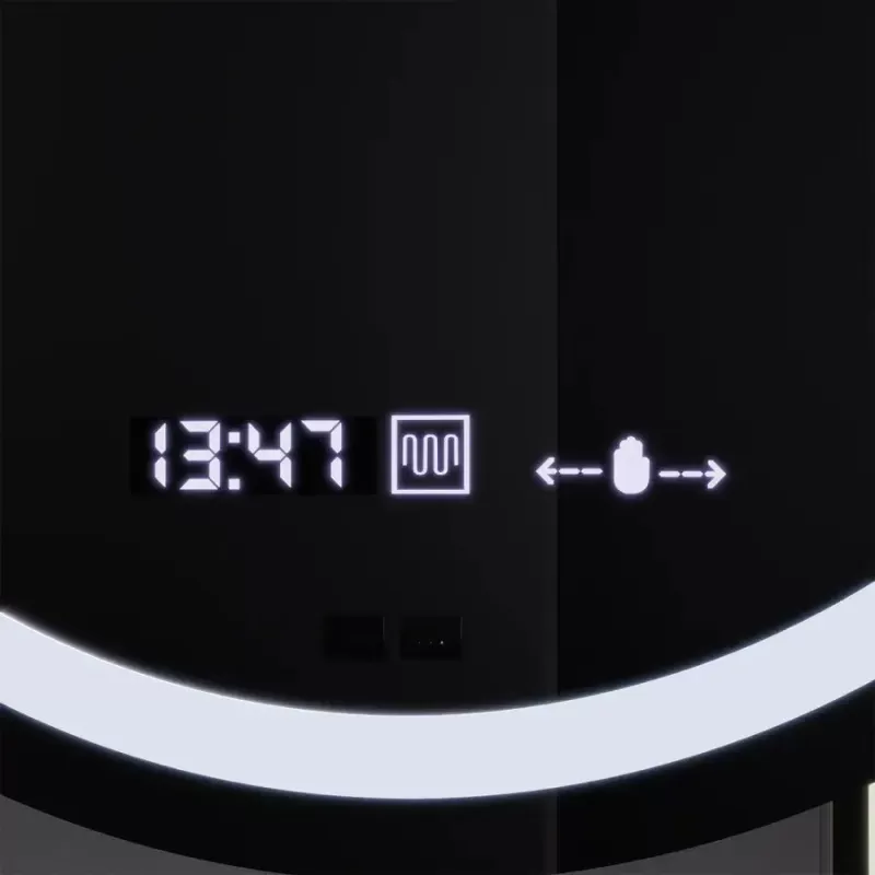 Oglinda LED Rotunda, 60cm, Visio MotionGlow Marcello, Sistem Dezaburire, Ceas & Termometru, Lupa Cosmetica, Dimabila