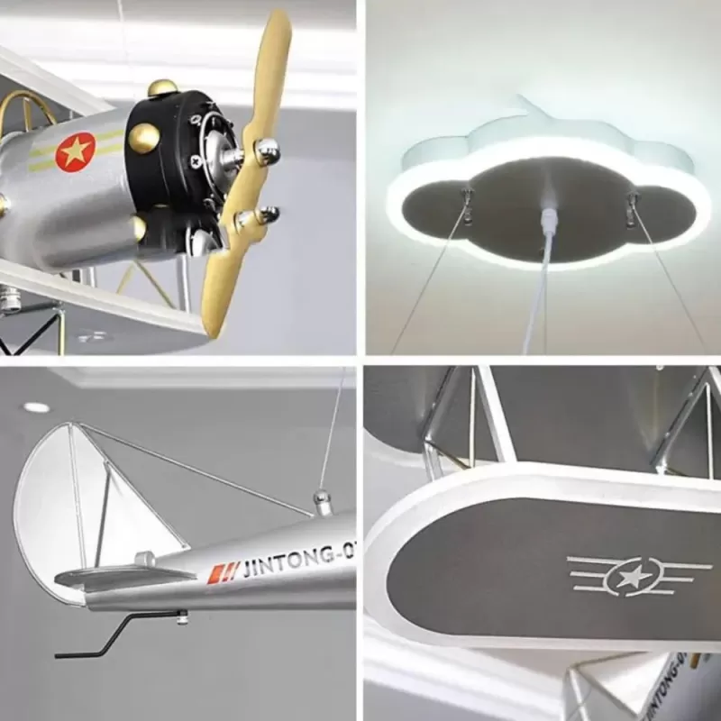 Lustra LED suspendata AVION 74W, lumina Rece/Calda/Neutra, Alb Gri