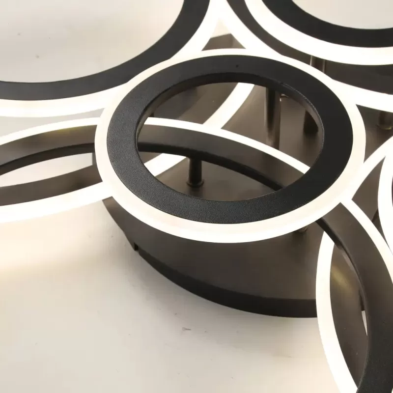 Lustra LED cu telecomanda BETTY 130W, 8 Cercuri, lumina Rece/Calda/Neutra, Dimabila, Negru