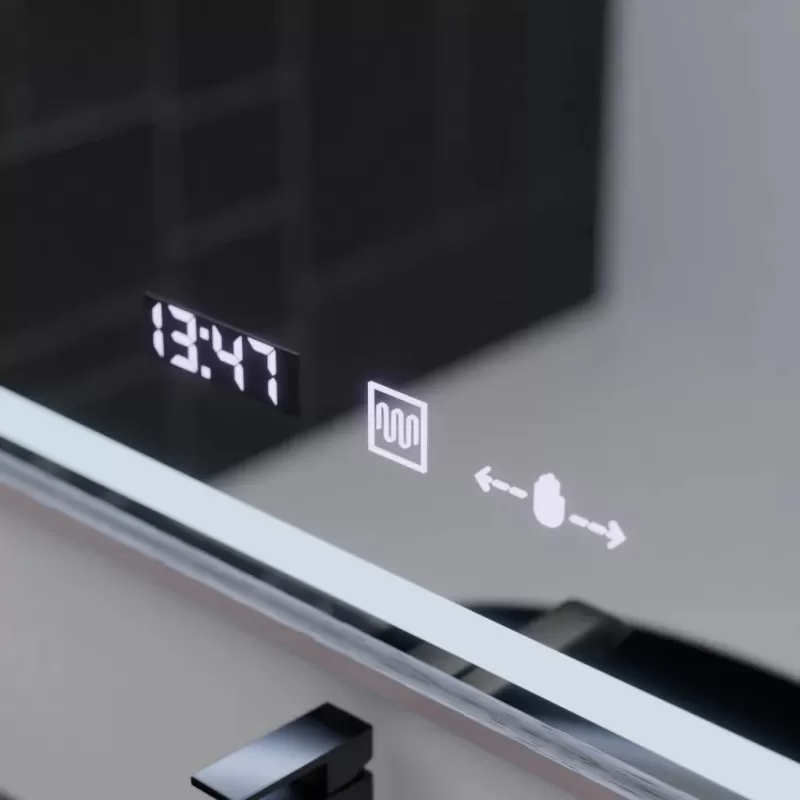 Oglinda LED Rectangulara, 60x80cm, Verite Imperial Silver Motion Glow Marcello, Sistem Dezaburire, Ceas & Termometru, Dimabila