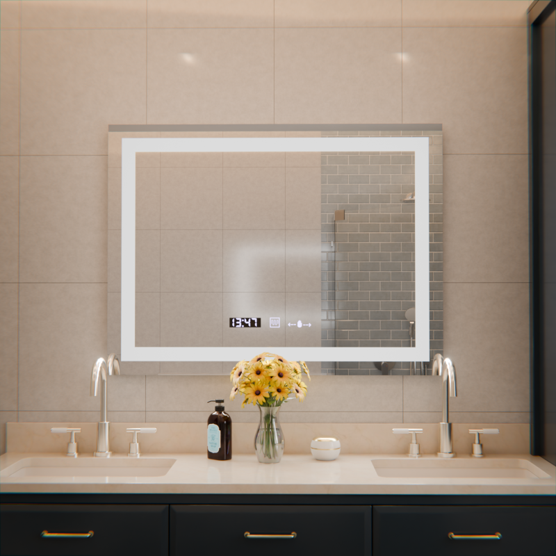 Oglinda LED Rectangulara, 80x60cm, Verite MotionGlow Marcello, Sistem Dezaburire, Ceas & Termometru, Dimabila